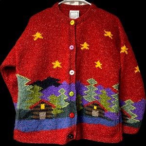 Del Mundo Vintage Hand Knit Cardigan Sweater